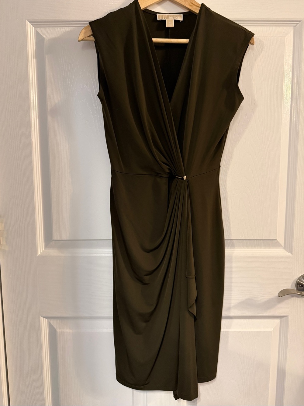 Michael Kors Olive Sleeveless Draped Twist-Front Midi Dress